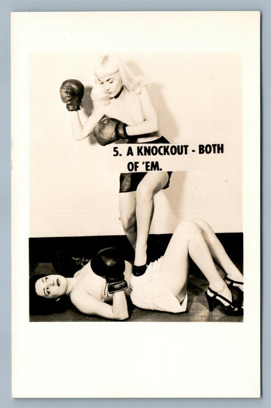 RISQUE GIRL BOXERS KNOCKOUT VINTAGE REAL PHOTO POSTCARD RPPC 