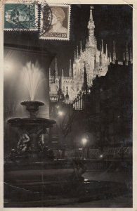 Italy Milan fountain square by night 1931 photo postcard