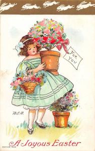 Easter Greetings Girl with Flowers BEB Burtha Blodget Blodgett Postcard J65995