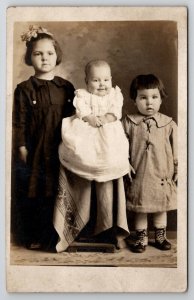 RPPC Olathe CO Cute Lashley Family Daughters 1919 Helen Hazel Arla Postcard I24