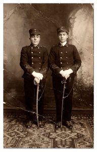RPPC Two Unknown Soldiers, Rough Shape, L. Scripa Studios, Syracuse, NY