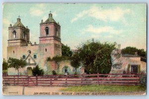 San Antonio Texas Postcard Mission Conception Indian Tribes 1910 Vintage Antique
