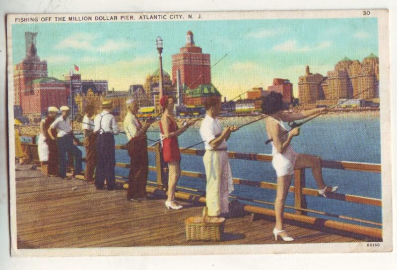 P861 1937 gals and men fishing off million dollar pier, atlantic city new jersey