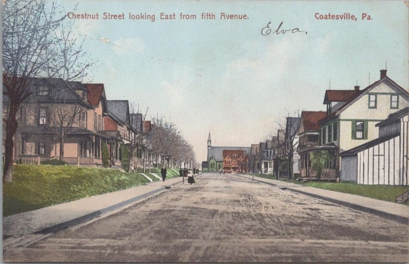 Postcard Chestnut Street Looking East from Fifth Ave Coatesville PA