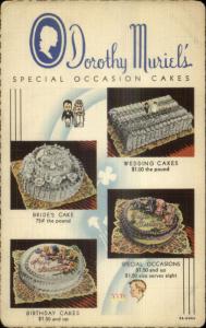 Linen Advert Dorothy Muriel's Cakes Food Wedding & Birthday 1940s Postcard