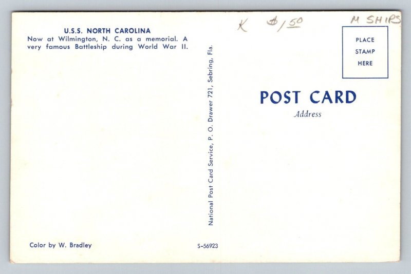 US Navy   USS North Carolina Battleship    Postcard