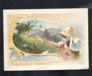 TOLEDO OHIO WOOLSON SPICE COMPANY LION COFFEE GIRLS HAT ADVERTISING TRADE CARD