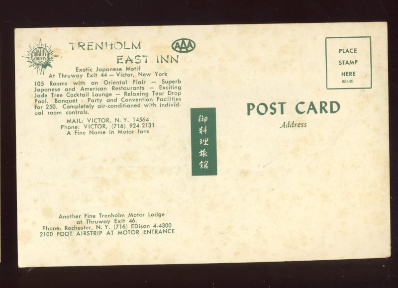 Victor, New York/NY Postcard, Aerial View Of Trenholm East Inn, Japanese Motif