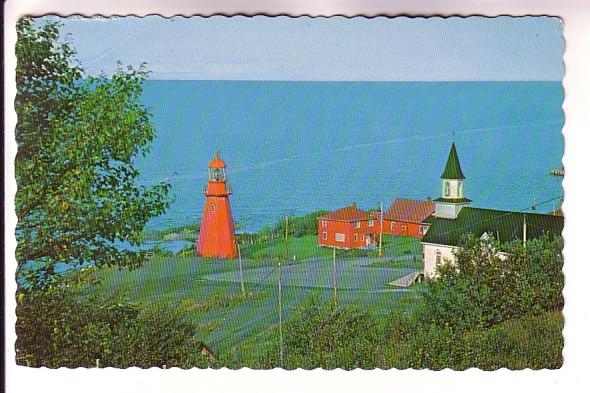 Red Lighthouse and Church, Ste Marthe de Gaspe, Quebec