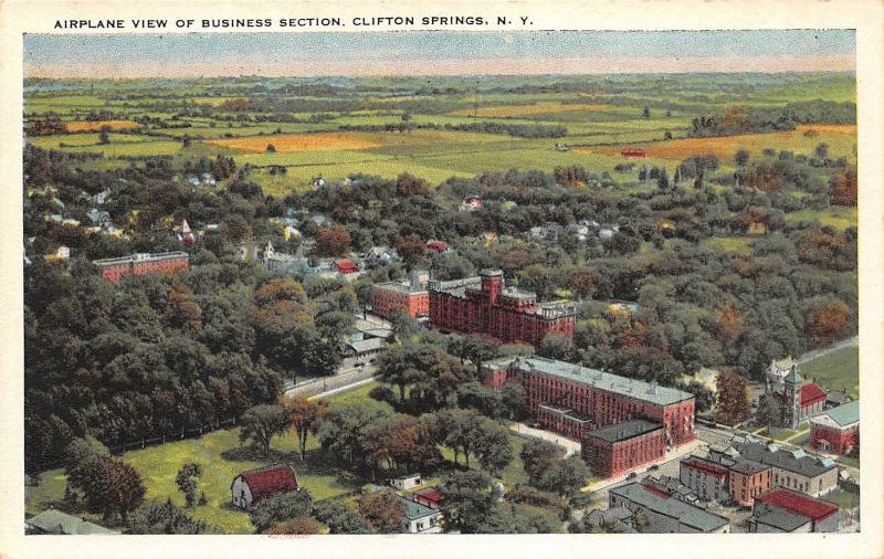 Clifton Springs New York Airplane View of Business Section~Farm Land Bknd~1920s