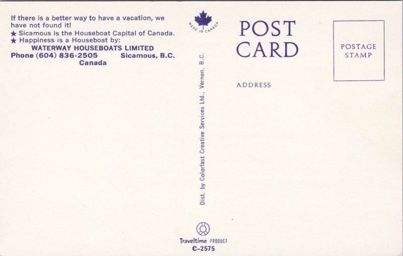Sicamous BC People Houseboat Waterway Houseboats Ltd Unused Advert Postcard H45
