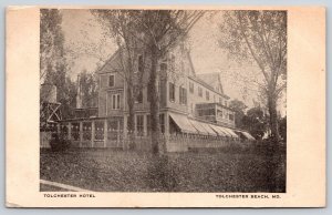 Tolchester Beach MD~Tolchester Hotel~Water Tank~Iron Fence~1912 B&W Postcard