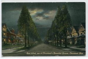 East 82nd Street at Night Cleveland Ohio 1910c postcard