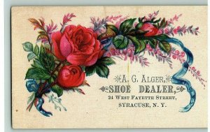 A G Alger Shoe Dealer Blue Ribbon & Rose's Victorian Calling Card Syracuse NY  