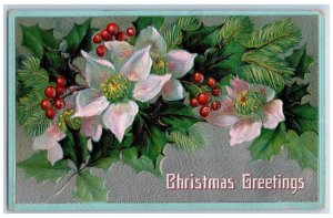 Ontario Oregon OR Postcard Christmas Greetings Holly Berries Flowers Nash 1910