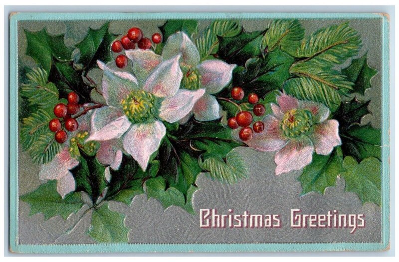 Ontario Oregon OR Postcard Christmas Greetings Holly Berries Flowers Nash 1910