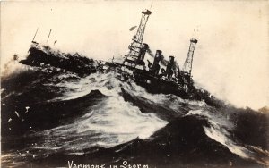H98/ Ship Postcard c1910 Military Navy USS Battleship Vermont Storm 128