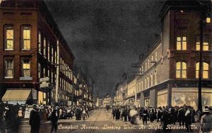 Campbell Avenue Looking West Night Roanoke Virginia 1910c postcard