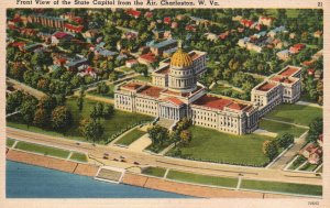 Vintage Postcard Front View State Capitol From The Air Charleston West Virginia