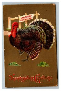 Vintage 1900's Thanksgiving Postcard Embossed Turkey Gold Face Red Lettering