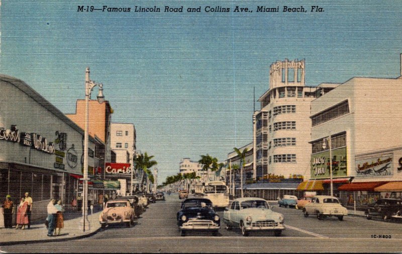 Florida Miami Beach Famous Lincoln Road and Collins Avenue Curteich