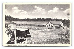 Postcard Headquarters' Troop Sheds Camp Devens Ayer Mass. U. S. Army