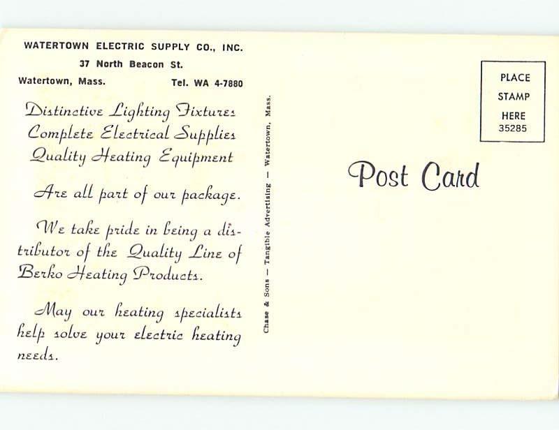 Pre-1980 Postcard Ad WATERTOWN ELECTRIC SUPPLY Watertown Massachusetts MA HM4315