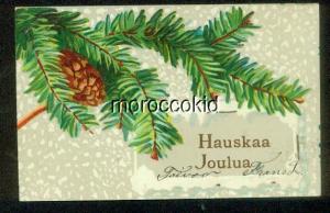 1909 FINLAND USED CHRISTMAS POSTCARD PINE CONES & TREE w TIED STAMP