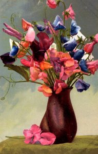 Beautiful Red Vase full of Pansies - c1915