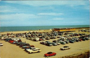 DE, Delaware  INDIAN RIVER INLET Cars On Beach~Pavilion  SUSSEX COUNTY  Postcard