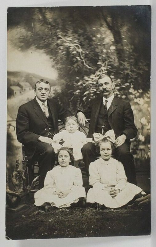 RPPC Father Grandfather Posing with Their Most Lovely Children c1910 Postcard S7