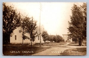 J95/ Clarksville Michigan RPPC Postcard c1910 Congregational Church 480