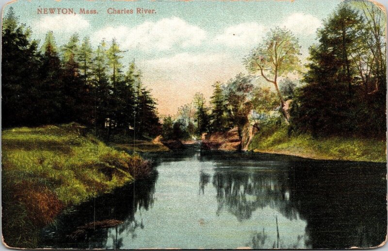 Newton Massachusetts MA Charles River Antique Postcard DB UNP Unused Germany 