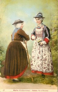 c1910 Postcard 17. Women in Native Dress Costume of Wallis / Valais Switzerland