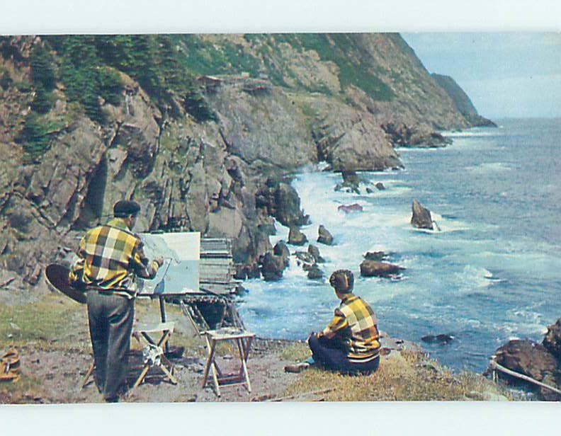 Pre-1980 ARTIST PAINTS PAINTING ON SHORELINE St. John'S Newfoundland NL AD6083