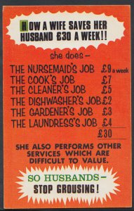 Comic Postcard - Husband / Wife / Chores / Household Jobs / Wages   T3 