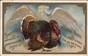 Thanksgiving Patriotic Turkey American Eagle c1910 Vintage Postcard