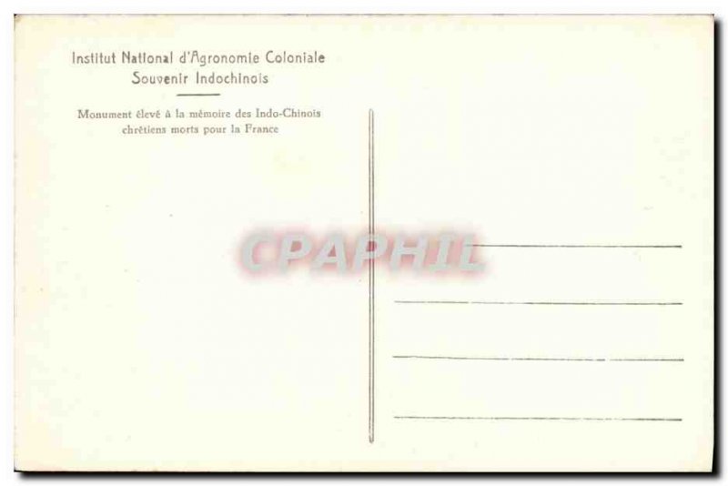 Postcard Old National Institute of Agronomy colonial Indochinese Army Monument