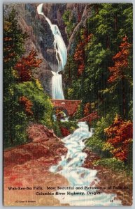 Vtg Oregon OR Wah-Kee-Na Falls Waterfall Columbia River Highway 1950s Postcard