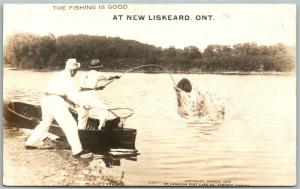 LISKEARD ONT. CANADA FISHING EXAGGERATED ANTIQUE REAL PHOTO POSTCARD RPPC