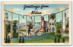 Large Letter Linen MILAN, TN Tennessee ~ 1941 Gibson County Curt Teich Postcard