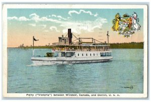 1920 Ferry Victoria Between Windsor Canada And Detroit USA Vintage Postcard