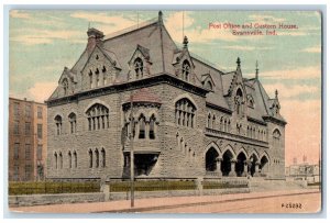 1915 Post Office & Custom House Building Roadside Evansville Indiana IN Postcard