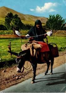 Greece Typical Greek Country Woman Riding Donkey