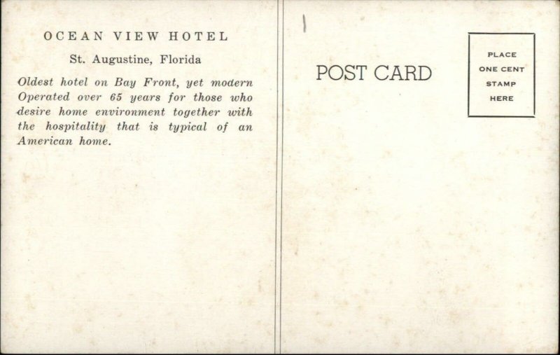 St. Augustine FL Ocean View Hotel on Bay Front Postcard