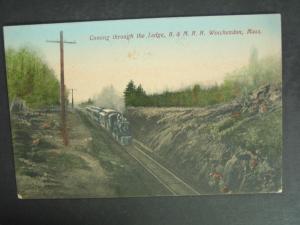 WINCHENDON MA RR Train through Ledge c1910 Postcard