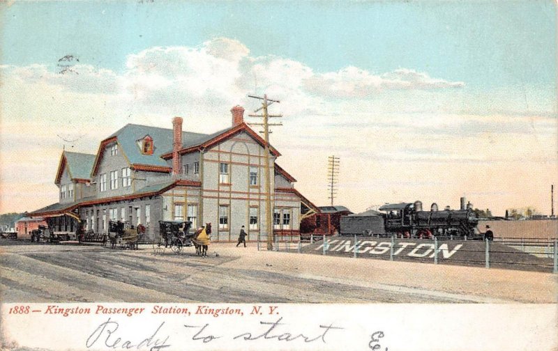 KINGSTON PASSENGER STATION TRAIN DEPOT NEW YORK RPO CANCEL POSTCARD 1906