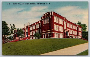Asheville North Carolina~David Millard High School~Red Brick Bldg~Linen Postcard