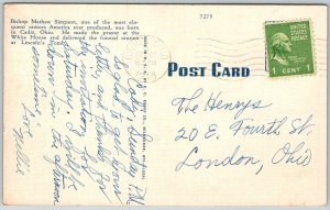 Cadiz Ohio 1948 Postcard Bisho Mathew Simpson Sermon Building