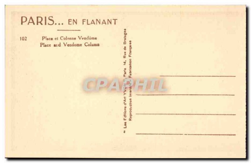 Paris Postcard Old Place and Vendome Column